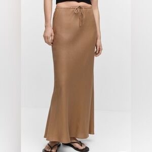 NWOT MANGO Tie Long Skirt, Size S , Color Medium Brown/Tan